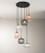 Immagine di Lampadario Egadi Cascata Bocce Vetro Rigato Ambra Fume Per Salone Fan Europe