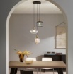 Immagine di Lampadario Nero Oro Con Bocce Di Vetro Rigato Multicolor Egadi Fan Europe