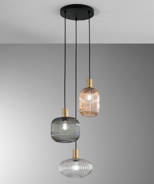 Immagine di Lampadario Nero Oro Con Bocce Di Vetro Rigato Multicolor Egadi Fan Europe