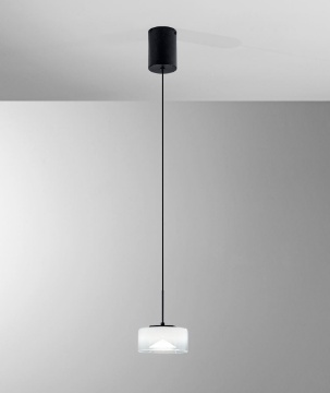 Immagine di Lampada A Sospensione Nera Con Pendente Vetro Bianco CCT 2700k - 3200k Emily Fan