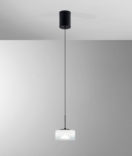 Immagine di Lampada A Sospensione Nera Con Pendente Vetro Bianco CCT 2700k - 3200k Emily Fan