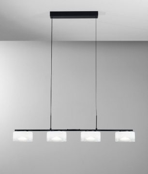 Immagine di Lampadario Nero 4 Vetri Bianchi Lineare Led CCT 32w Per Tavolo Emily Fan Europe