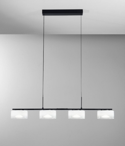 Immagine di Lampadario Nero 4 Vetri Bianchi Lineare Led CCT 32w Per Tavolo Emily Fan Europe