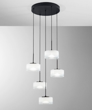 Immagine di Lampadario Moderno Nero 5 Pendenti Vetro Led 40w CCR Emily Fan Europe