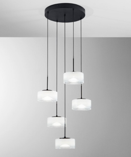 Immagine di Lampadario Moderno Nero 5 Pendenti Vetro Led 40w CCR Emily Fan Europe