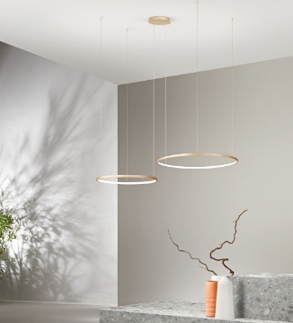 Immagine di Lampadario Soel 2 Anelli Oro Led 3000k 66w Dimmerabile Ondaluce