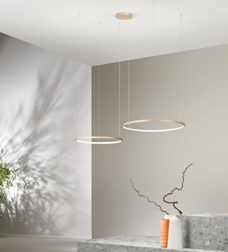 Immagine di Lampadario Soel 2 Anelli Oro Led 3000k 66w Dimmerabile Ondaluce