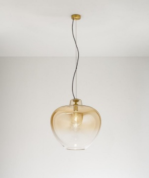 Immagine di Lampadario Perenz Big Bowl Boccia Vetro Ambra Sfumato 50 cm Per Camera Da Letto