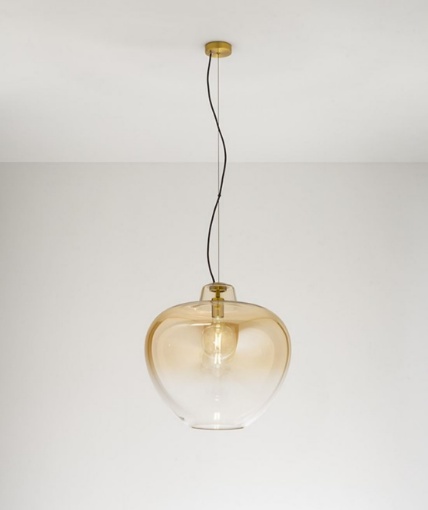 Immagine di Lampadario Perenz Big Bowl Boccia Vetro Ambra Sfumato 50 cm Per Camera Da Letto
