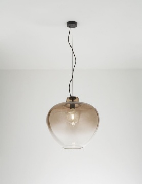 Immagine di Lampadario Big Bowl Boccia Vetro Sfumato Marrone 50 cm Perenz