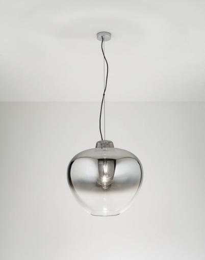 Immagine di Lampadario Per Salotto Grande Boccia Vetro Fume 50cm Big Bowl Perenz
