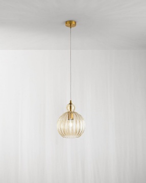 Immagine di Sospensione Vetro Cognac Plissettato Sfera 25cm Lia Perenz