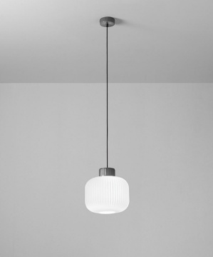Immagine di Sospensione Piccola Vetro Plissettato Bianco Ceramica Grigia Lucerna Perenz