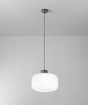 Immagine di Lampadario Lucerna Boccia Vetro Bianco Plissettato 35 cm Perenz