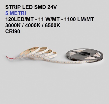 Immagine di Strip Led Bobina 5 Mt 120 Led/mt 11W/mt DC24V CRI90 Intec