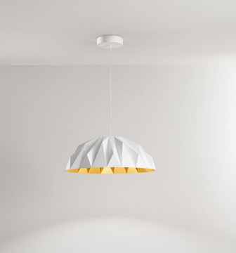 Immagine di Lampadario Led Cupola Prisma Bianco Oro Luce Calda 3000k Perenz