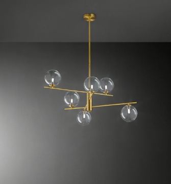 Immagine di Lampadario Ottone Sfere Vetro Pyrex 6 Luci Perenz