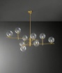 Immagine di Lampadario Soggiorno Ottone Con 9 Sfere Trasparenti Vetro Pyrex Perenz