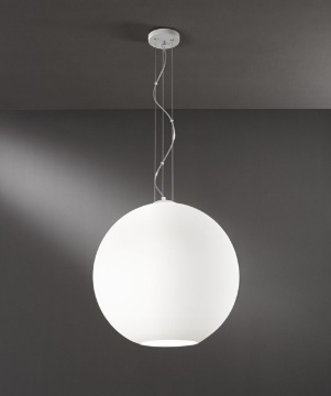 Immagine di Lampadario Grande Boccia Vetro Sfera Bianca 50 cm Ufo Perenz 8548