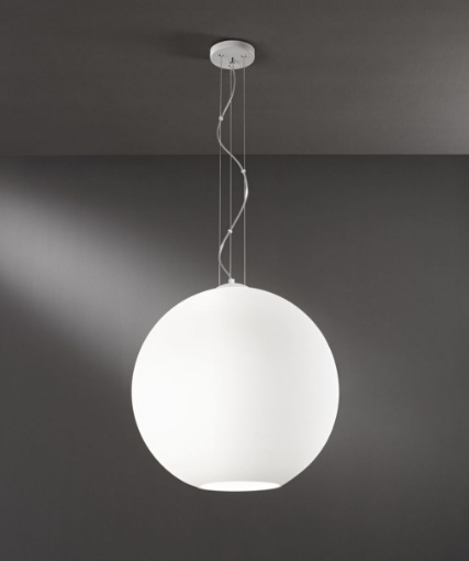 Immagine di Lampadario Grande Boccia Vetro Sfera Bianca 50 cm Ufo Perenz 8548