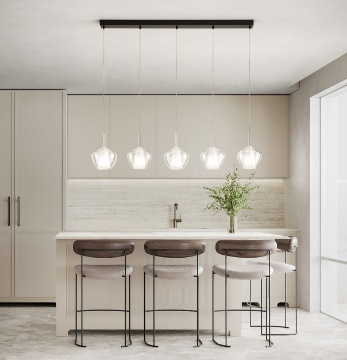 Immagine di Lampadario 5 Luci Per Tavolo Con Pendenti Vetro Trasparente Perenz Rain