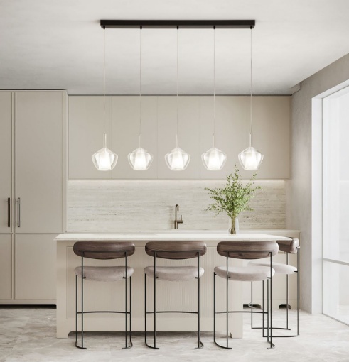 Immagine di Lampadario 5 Luci Per Tavolo Con Pendenti Vetro Trasparente Perenz Rain