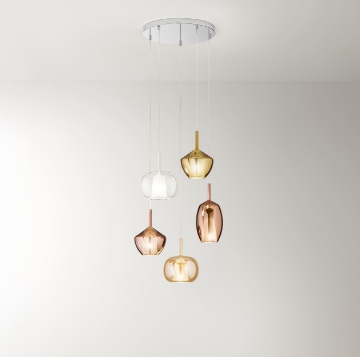 Immagine di Lampadario Rain Vetri Multicolor Per Soggiorno 5 Luci Perenz