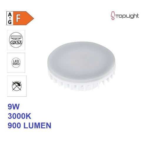Immagine di Lampadina Led Gx53 Alluminio 9W 3000K 900Lm Luce Calda Top Light