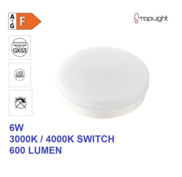 Immagine di Lampadina Led GX53 6W CCT 3000K 4000K 600 Lumen Top Light