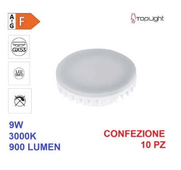 Immagine di Confezione n10 Lampadine Gx53 Alluminio Led 9w 3000K 900Lm Top Light