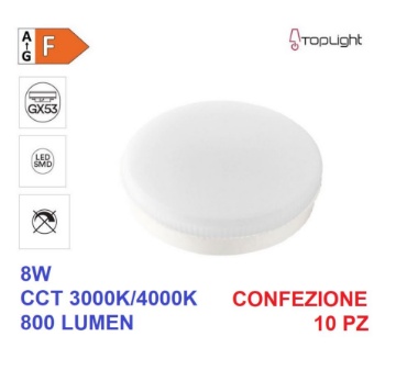 Immagine di Confezione 10pz Lampadine Led GX53 8w CCT 3000K 4000K 800Lm Top Light