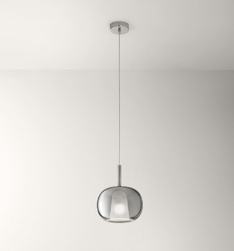 Immagine di Lampadario Per Penisola Cucina Rain Doppio Vetro Fume A Specchio 22 cm Perenz