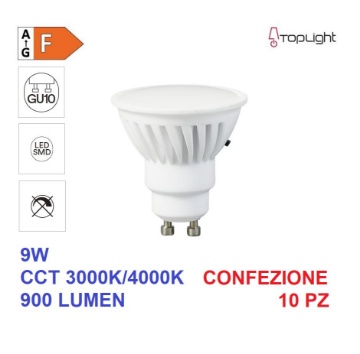 Immagine di Confezione n10 Lampadine Led GU10 9W CCT 3000K 4000K 900Lm Top Light