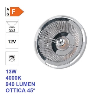 Immagine di Lampadina LED AR111 12V Attacco G53 13w 4000k 940Lm Ottica 45gradi