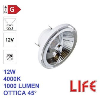 Immagine di Lampada LED AR111 G53 12w 4000k 1000 Lumen 12V Ottica 45° Life