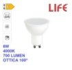 Immagine di Lampadina GU10 LED 6W 4000K Luce Naturale 100° - 700 Lumen  Life Electronics