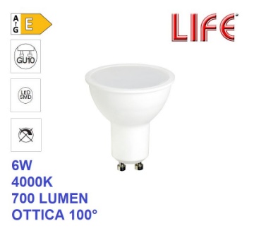 Immagine di Lampadina GU10 LED 6W 4000K Luce Naturale 100° - 700 Lumen  Life Electronics