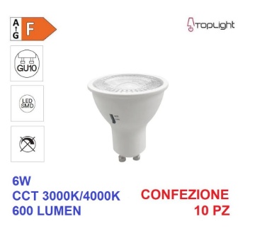 Immagine di Lampadina Top Light GU10 Led 6w Switch 3000k 4000k 600 Lumen - 10 Pezzi