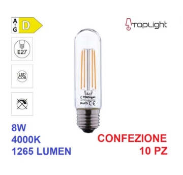 Immagine di Confezione 10 Lampadine E27 Vetro Tubolare Led 8w 4000K 1265Lm Top Light