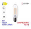 Immagine di Confezione 10 Lampadine Led E27 Vetro Tubolare 8w 3000K 1235Lm Top Light