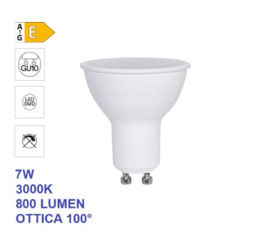 Immagine di Lampadina GU10 LED 7w 3000k Luce Calda Ottica 100° 800 Lumen