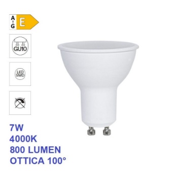 Immagine di Lampadina GU10 LED 7w 4000k 800 Lumen Luce Naturale Ottica 100°