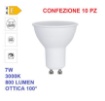 Immagine di Kit n10 Lampadine GU10 LED 7w 3000k Luce Calda 800 Lumen Ottica 100°