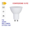 Immagine di Kit 10 Lampadine GU10 LED 7w 4000k 800Lm Luce Naturale - Ottica 100