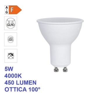 Immagine di Lampadina GU10 LED 5w 4000k 450 Lumen Luce Naturale Ottica 100