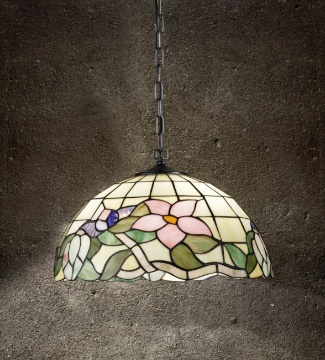 Immagine di Lampadario Stile Tiffany Vetro Decorato Floreale Tulipano 50 cm Perenz