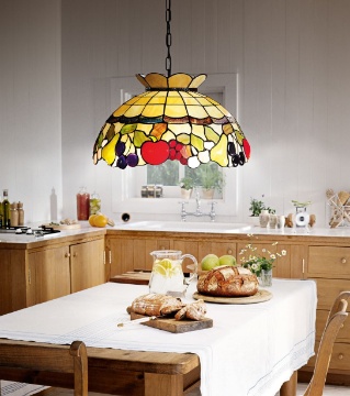 Immagine di Lampadario Stile Tiffany Mosaico Vetri Decoro Frutta 55 cm Perenz