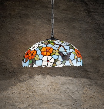 Immagine di Lampadario Cupola Vetro Colorato Tiffany Artigianale Butterfly 50 cm Perenz