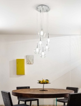 Immagine di Lampadario Moderno Vetri Pendenti Design Moderno 6 Luci Skyline Fan Europe