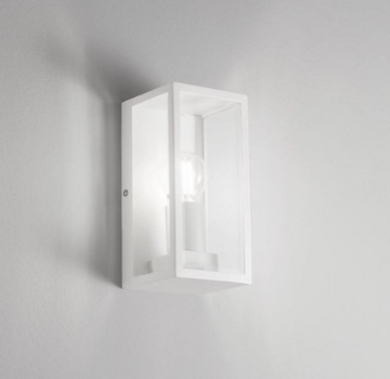 Immagine di Applique Lanterna Da Esterno Squadrata Vetro Metallo Bianco IP44